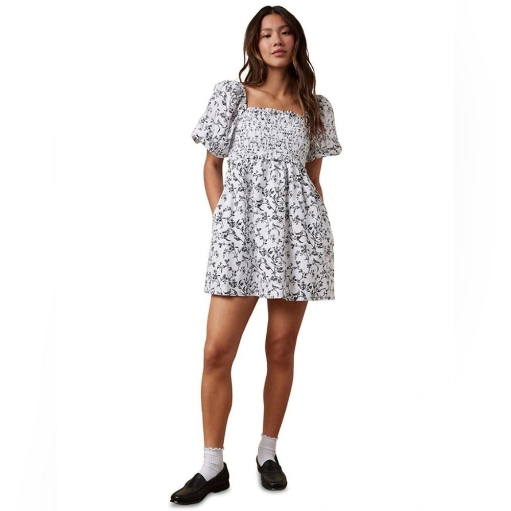 American Eagle Women's Puff Sleeve Floral Smocked Babydoll Mini Dress Size M